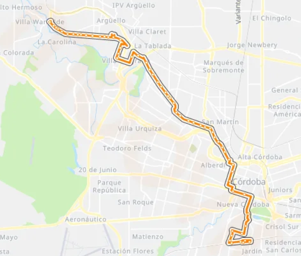 Mapa y Recorrido Colectivo Línea 19 Córdoba