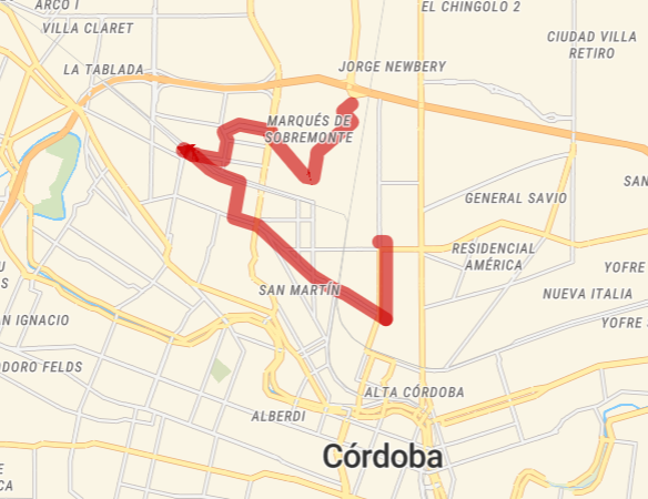 Mapa y Recorrido Colectivo Línea B20 Córdoba