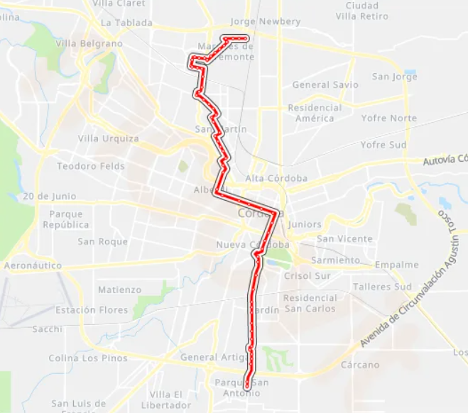 Mapa y Recorrido Córdoba Línea 24