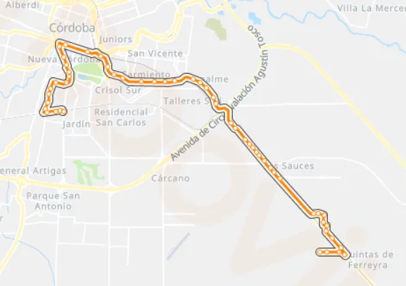 Mapa y Recorrido Colectivo Línea 16 Córdoba