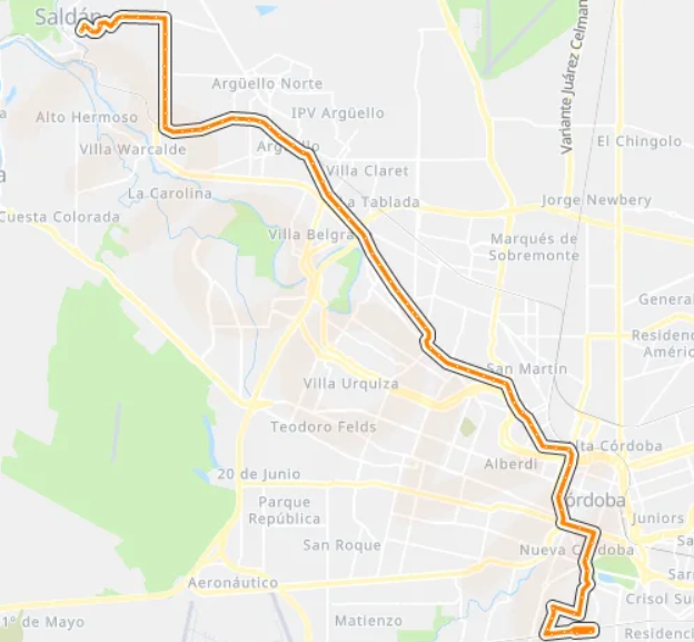 Mapa y Recorrido Córdoba Línea 18